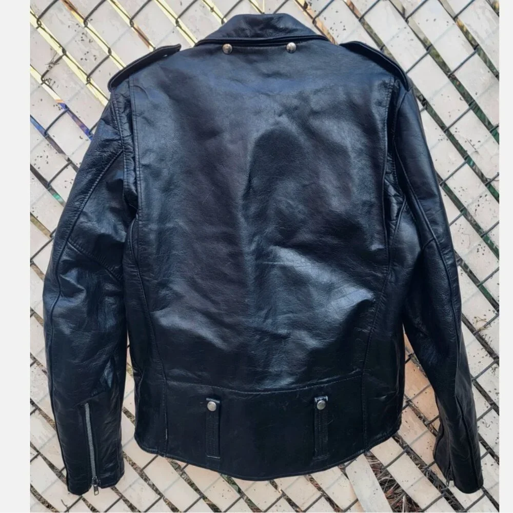 Vintage 1970s Harley Davidson Leather Motorcycle Jacket Men 44 Wool Lining Black - Picture 8 of 16